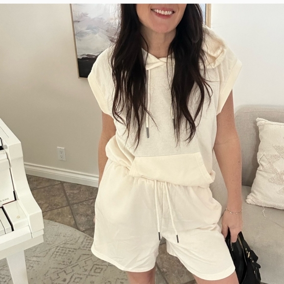 Noisy may Pants - Off white cream joggers shorts and tank set